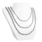 Sterling Silver Fishing Swivel Link Chains in 3 Sizes Light Medium and Heavy on Mannequin Bust Offered By Nautical Treasure In The Florida Keys For Unique Custom Fish Pendant Jewelry
